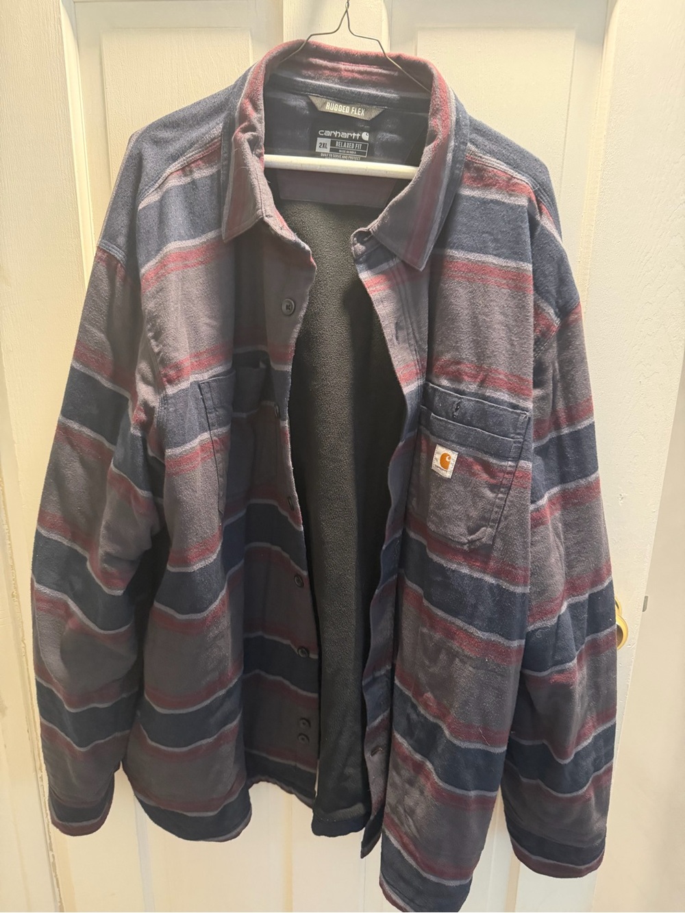 Carhartt Men’s Blue, Gray & Red Striped Shirt Jacket